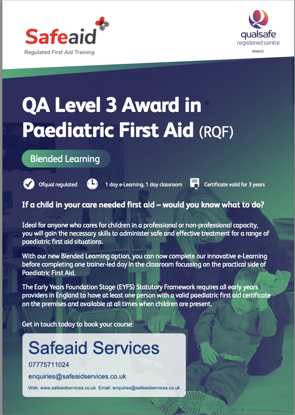 QA Level 3 Award in Paediatric First Aid BLENDED LEARNING